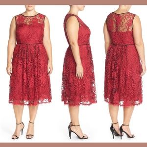NWOT Adrianna Papell Kahlo Flare Lace Dress, 20W, Red